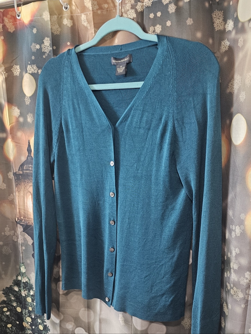Banana Republic Teal V-Neck Button Cardigan